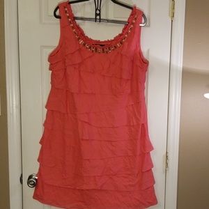 Peach layered (ruffled) dress 20w, beaded collar